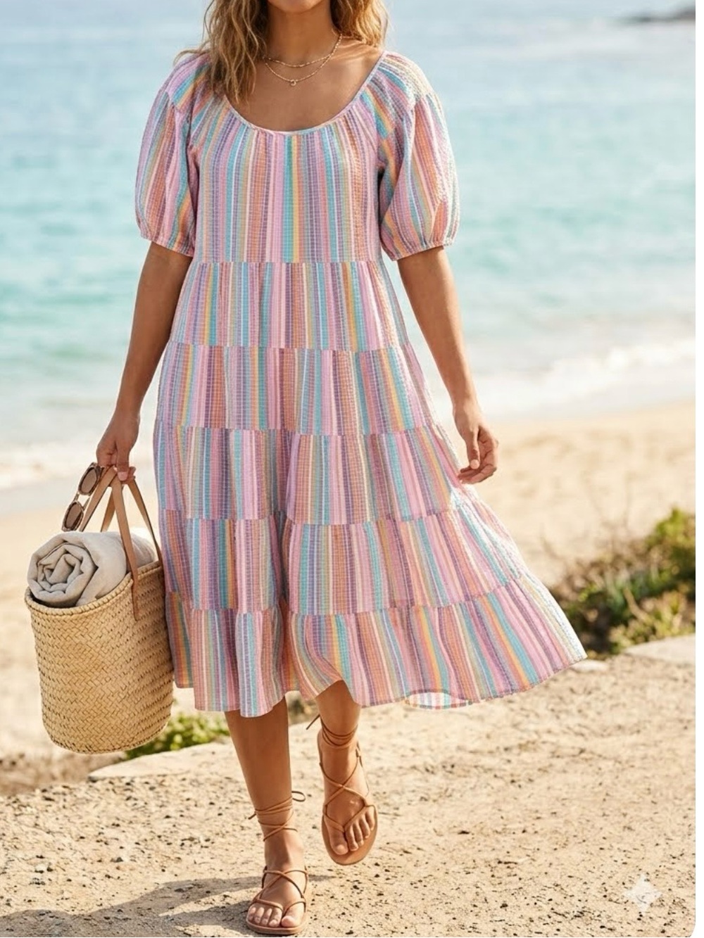Vintage J.Crew Beachwear Y2K Tiered Dress Pink Orange NWT S